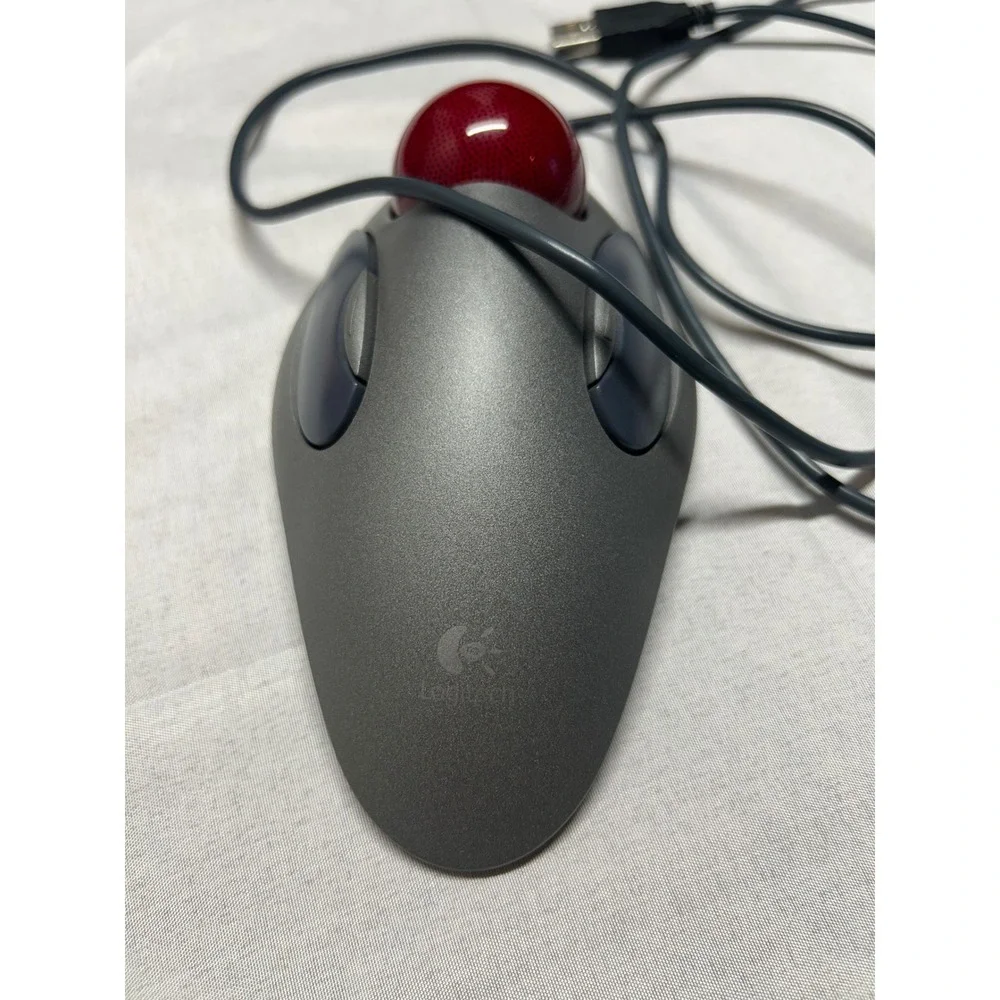 Logitech Marble Mouse USB Wired Trackball T-BC21 Ambidextrous Gray Red Ball